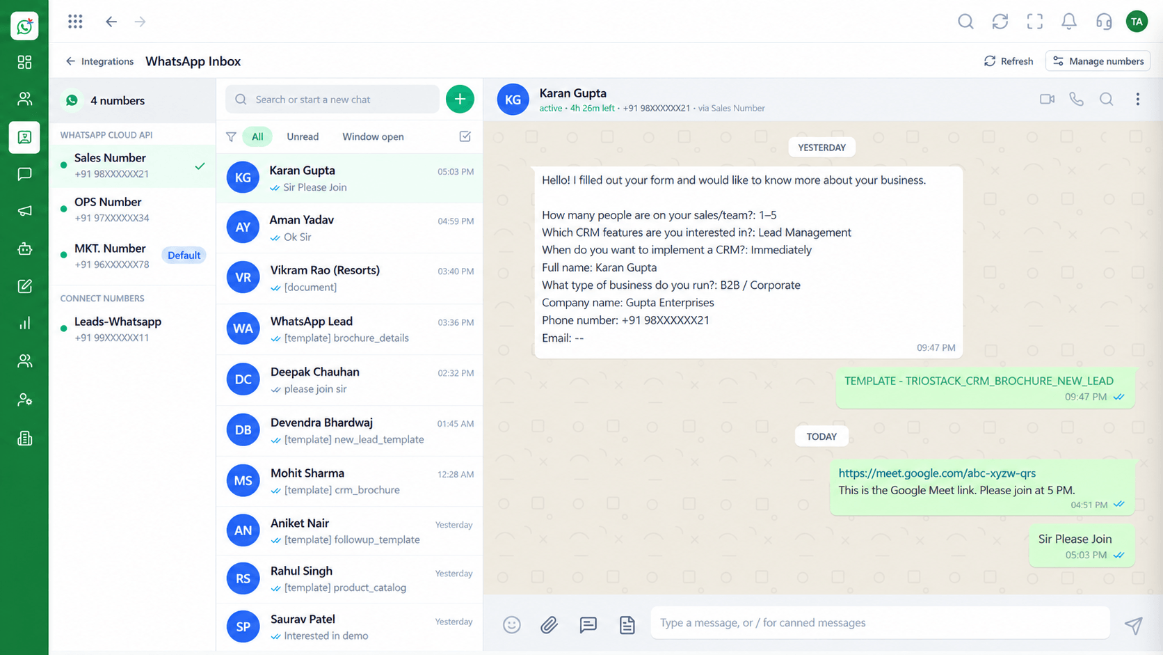 Wabiz shared WhatsApp inbox with team conversations